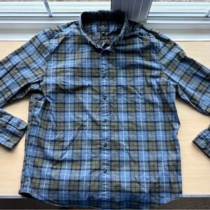 American Eagle Outfitters Blue and Olive Plaid Shirt